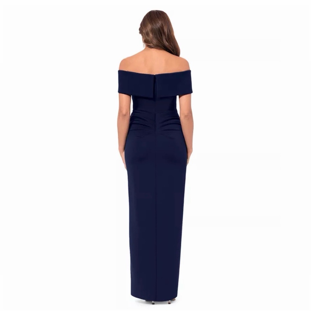 Xscape Navy Blue Off-the-shoulder Slit Dress 16 - Picture 2 of 14